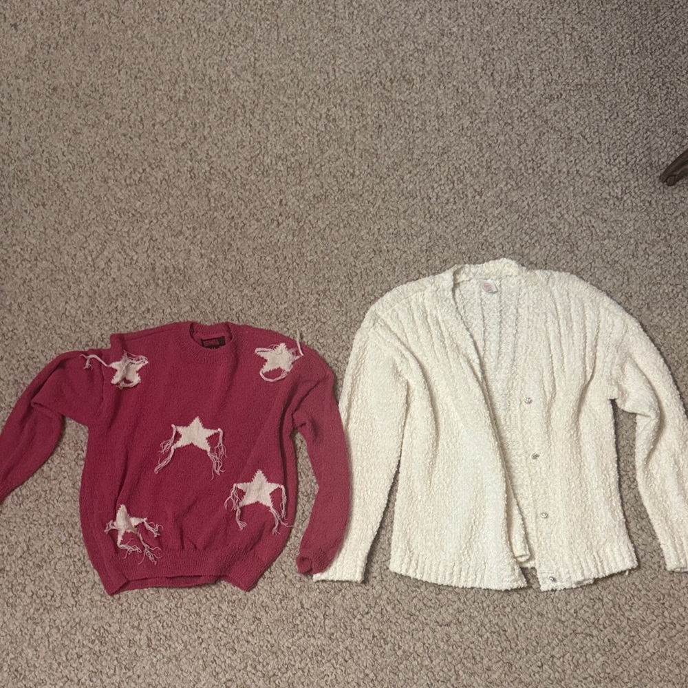 Starry Pink and White Kids Sweater Set